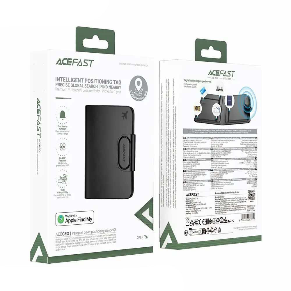 Acefast SmartTag Passport S6 pre iOS Series, Čierna