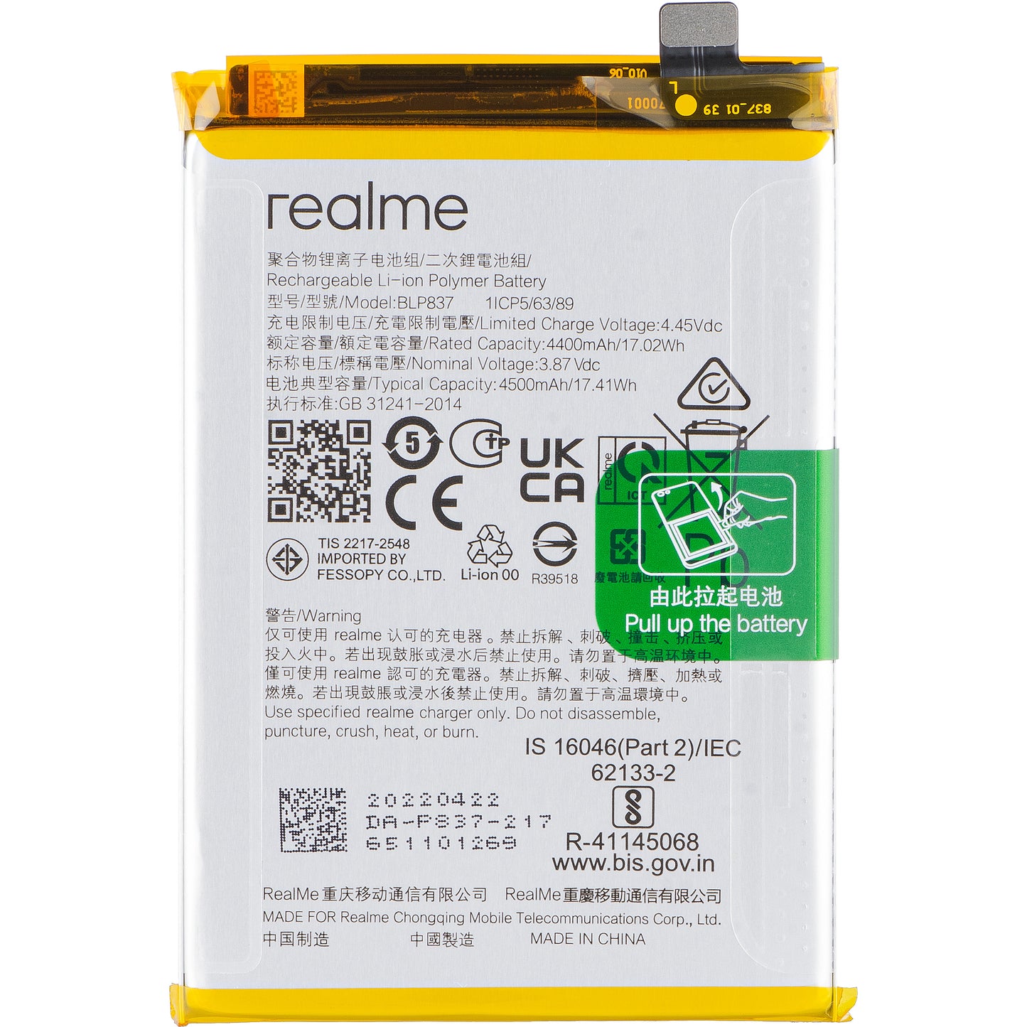 Batériový balík Realme 9 Pro+ / 8 Pro, BLP837, servisný balík 4906818