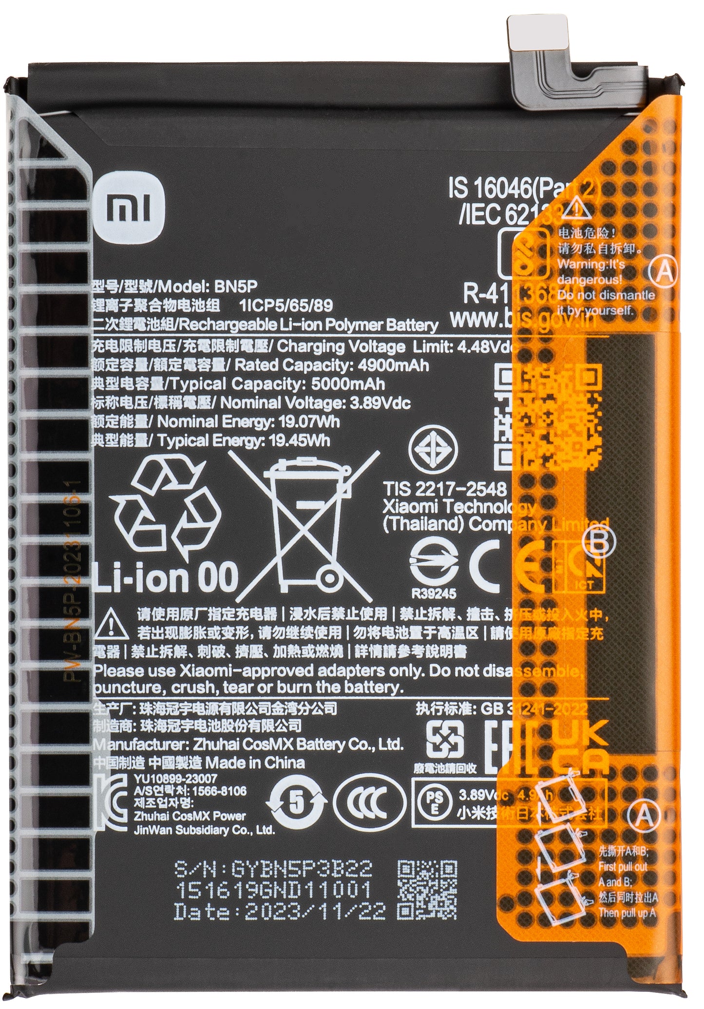Batéria Xiaomi Redmi Note 13 5G, BN5P, servisný balíček 133010200010116B