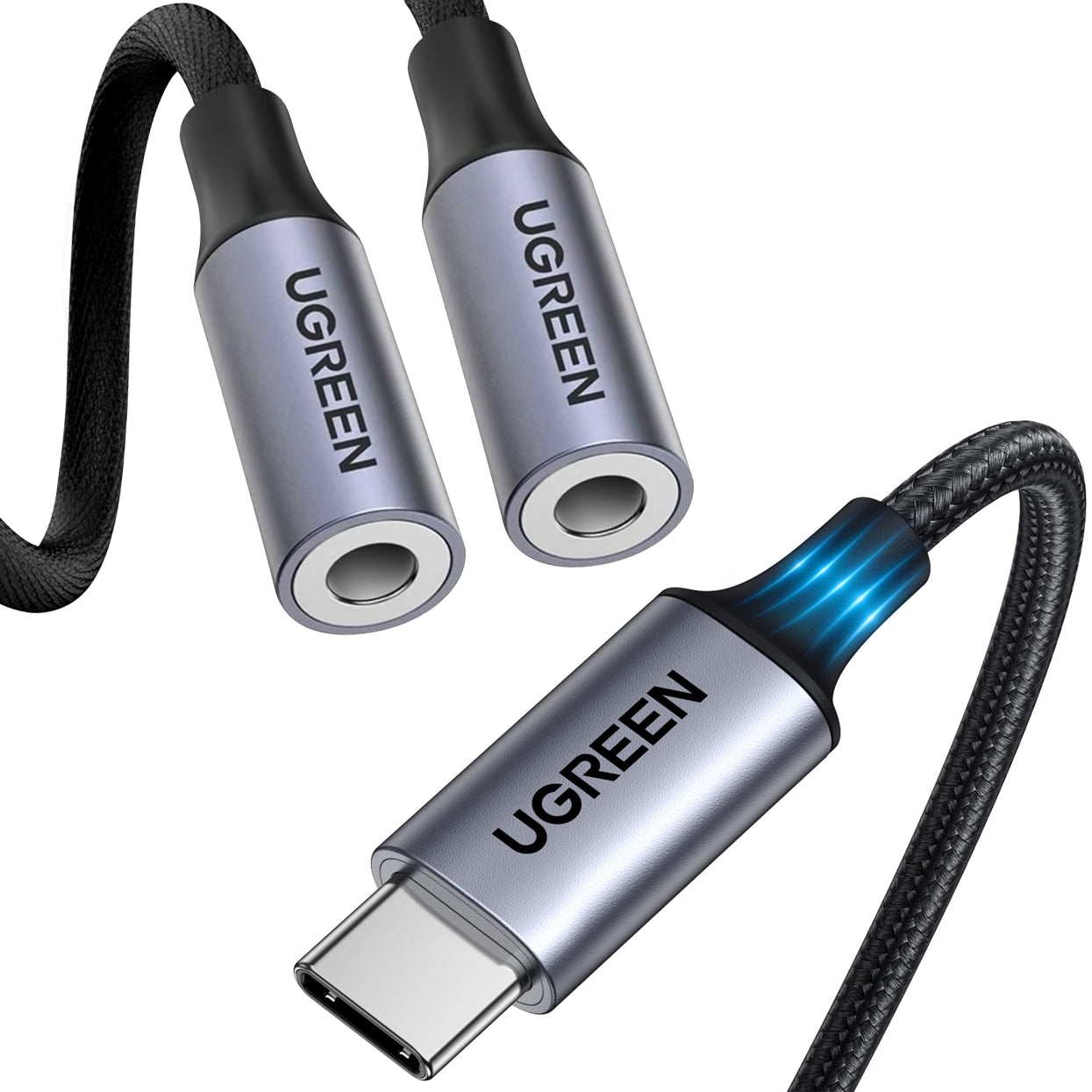 Audio adaptér Splitter USB-C - 2 x 3.5mm UGREEN AV144 2in1, 0.20m, Sivý