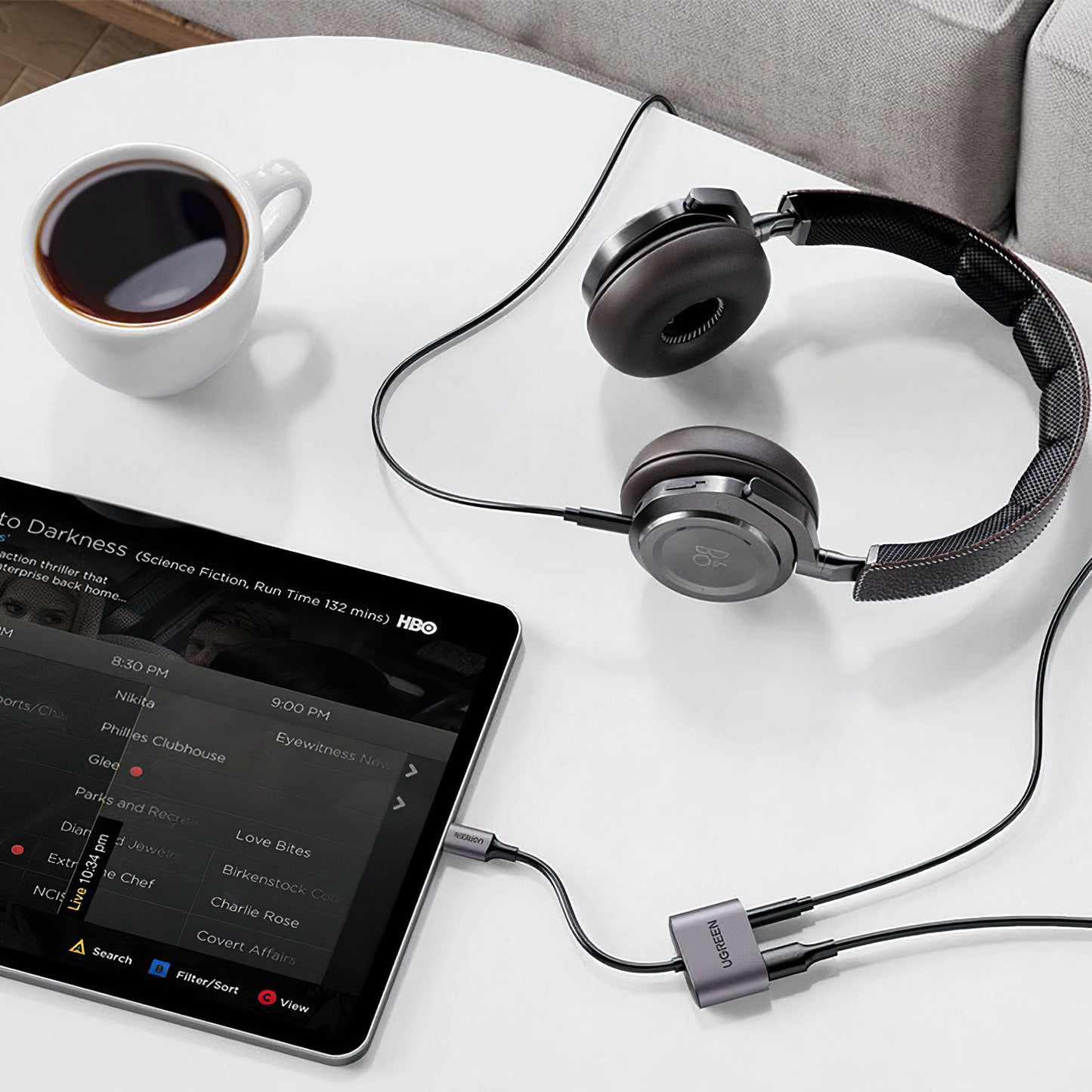 Audio adaptér USB-C - 3.5mm / USB-C UGREEN CM231, Sivý