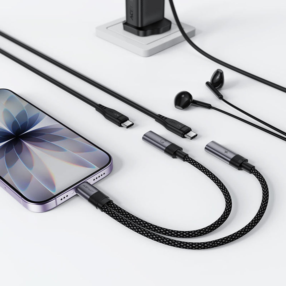 Audio adaptér USB-C - 2 x USB-C Acefast J14, Čierny