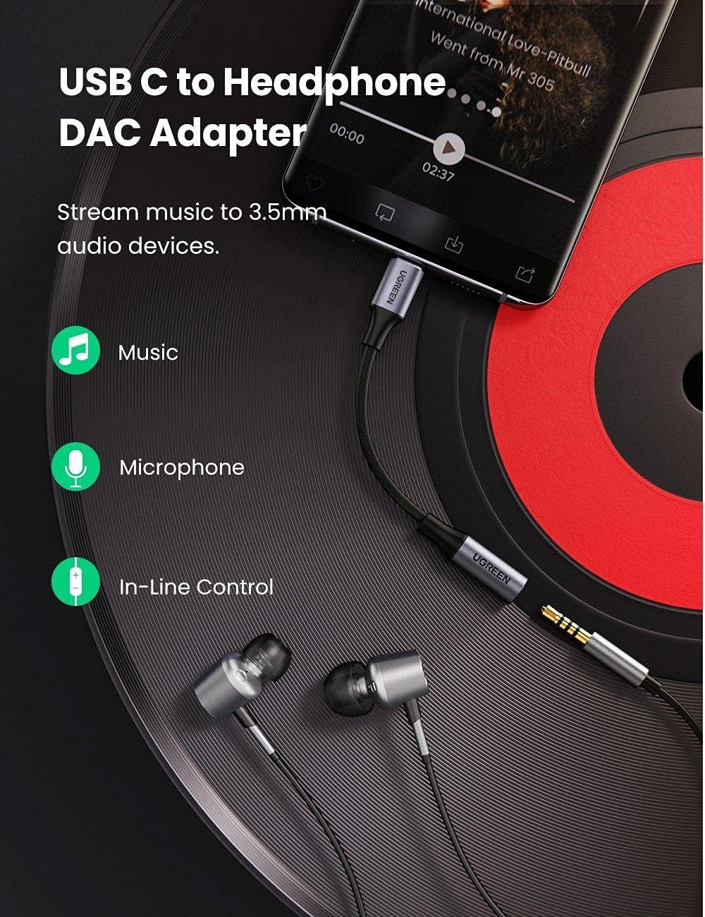 Audio adaptér USB-C - 3.5mm UGREEN AV161, Sivý