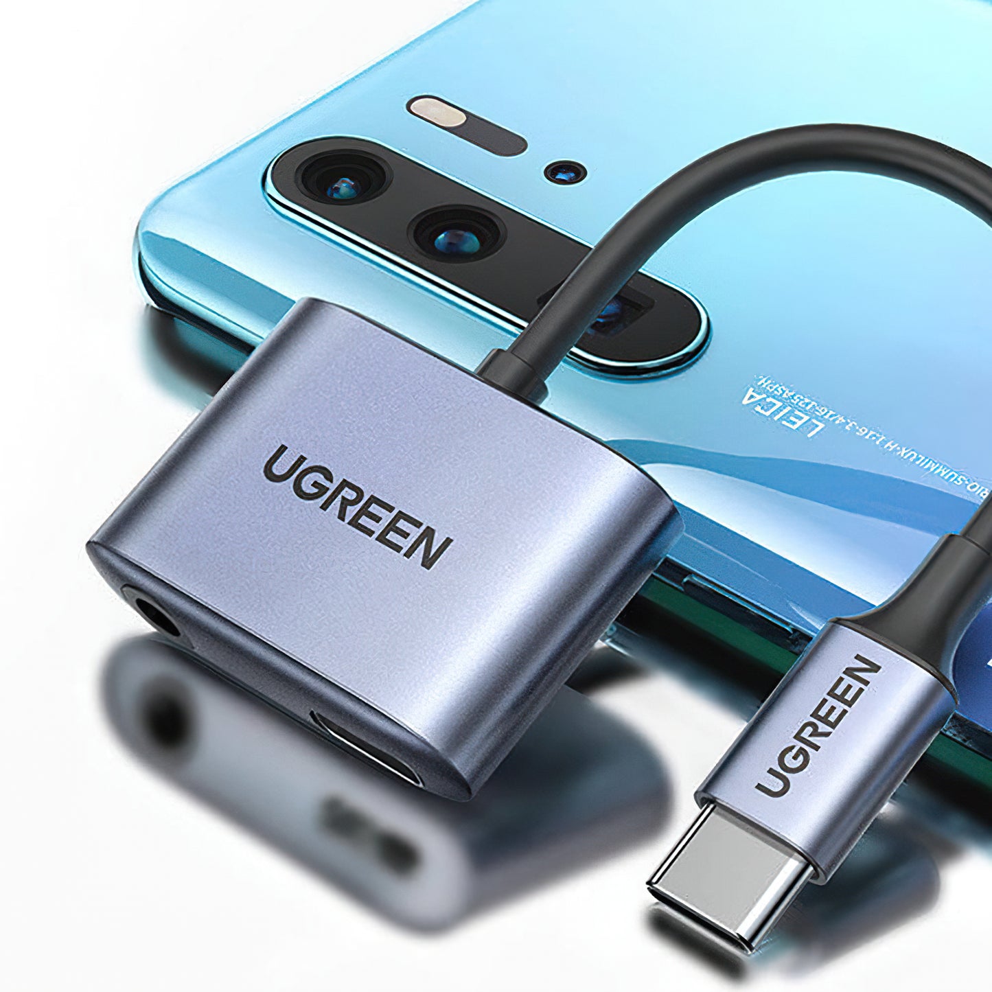 Audio adaptér USB-C - 3.5mm / USB-C UGREEN CM231, Sivý