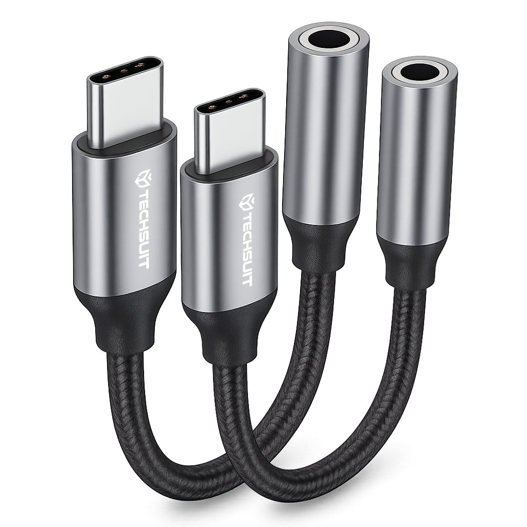 Audio adaptér USB-C - 3.5mm Techsuit AC12 FuseXound, Sivý, Sada 2 kusy