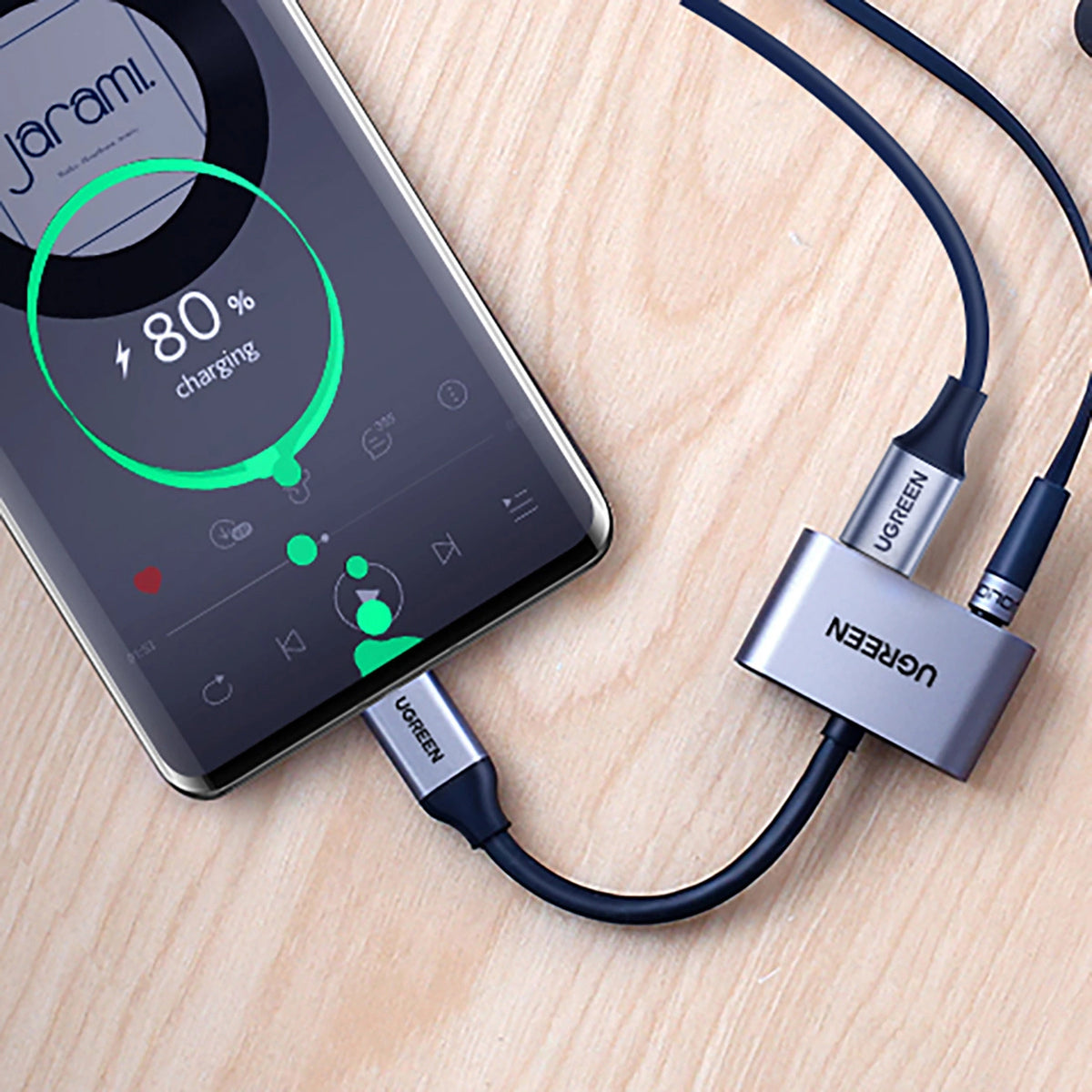 Audio adaptér USB-C - 3.5mm / USB-C UGREEN CM193, Sivý
