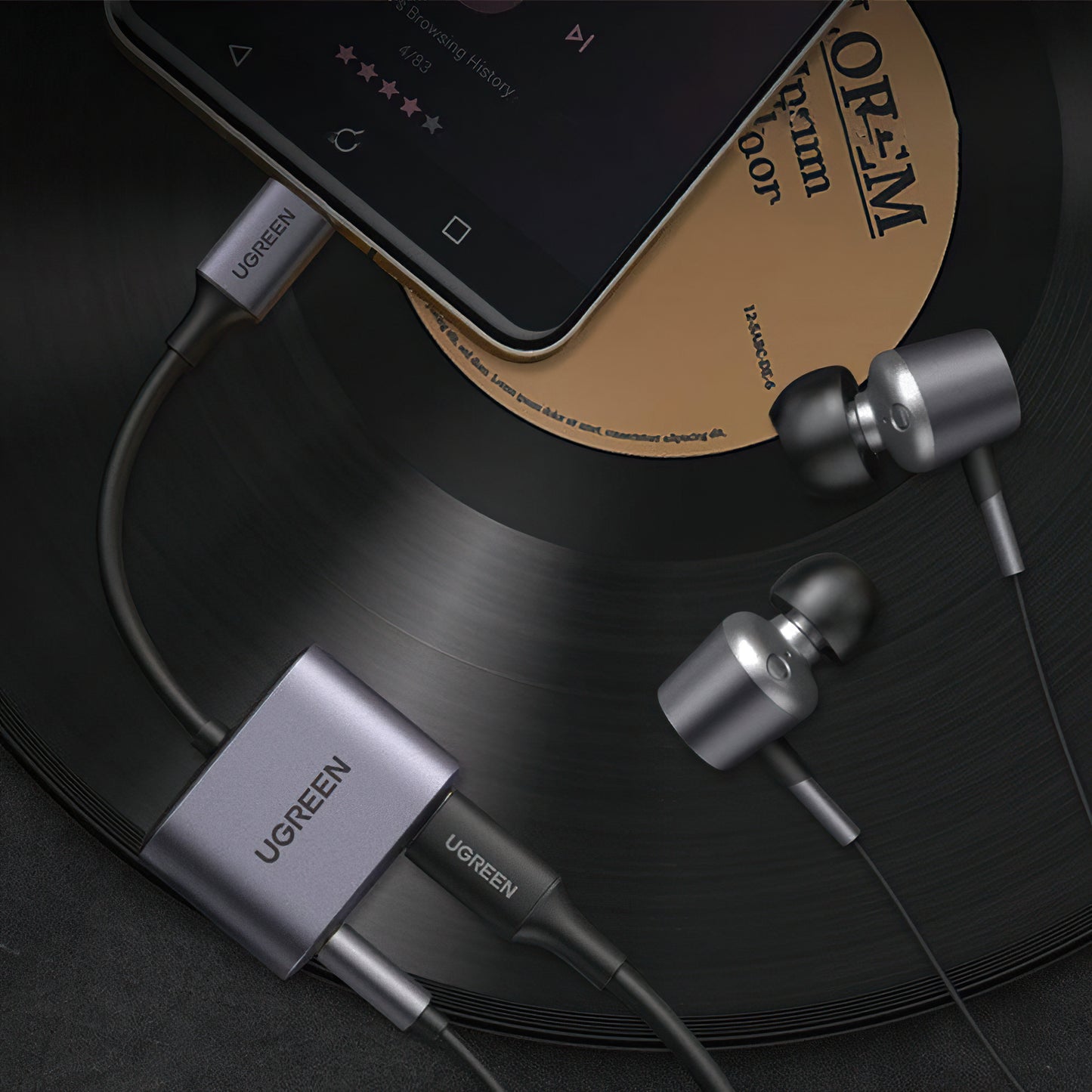 Audio adaptér USB-C - 3.5mm / USB-C UGREEN CM231, Sivý