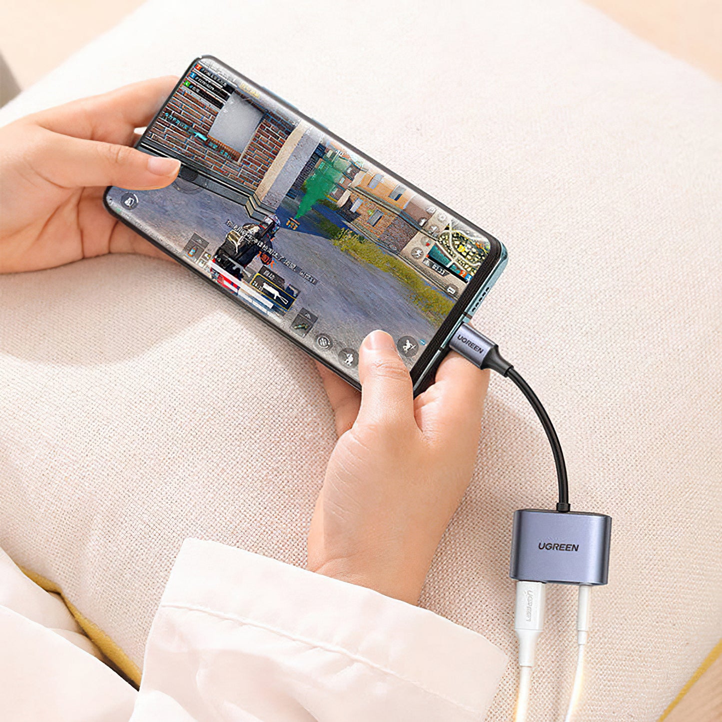 Audio adaptér USB-C - 3.5mm / USB-C UGREEN CM231, Sivý
