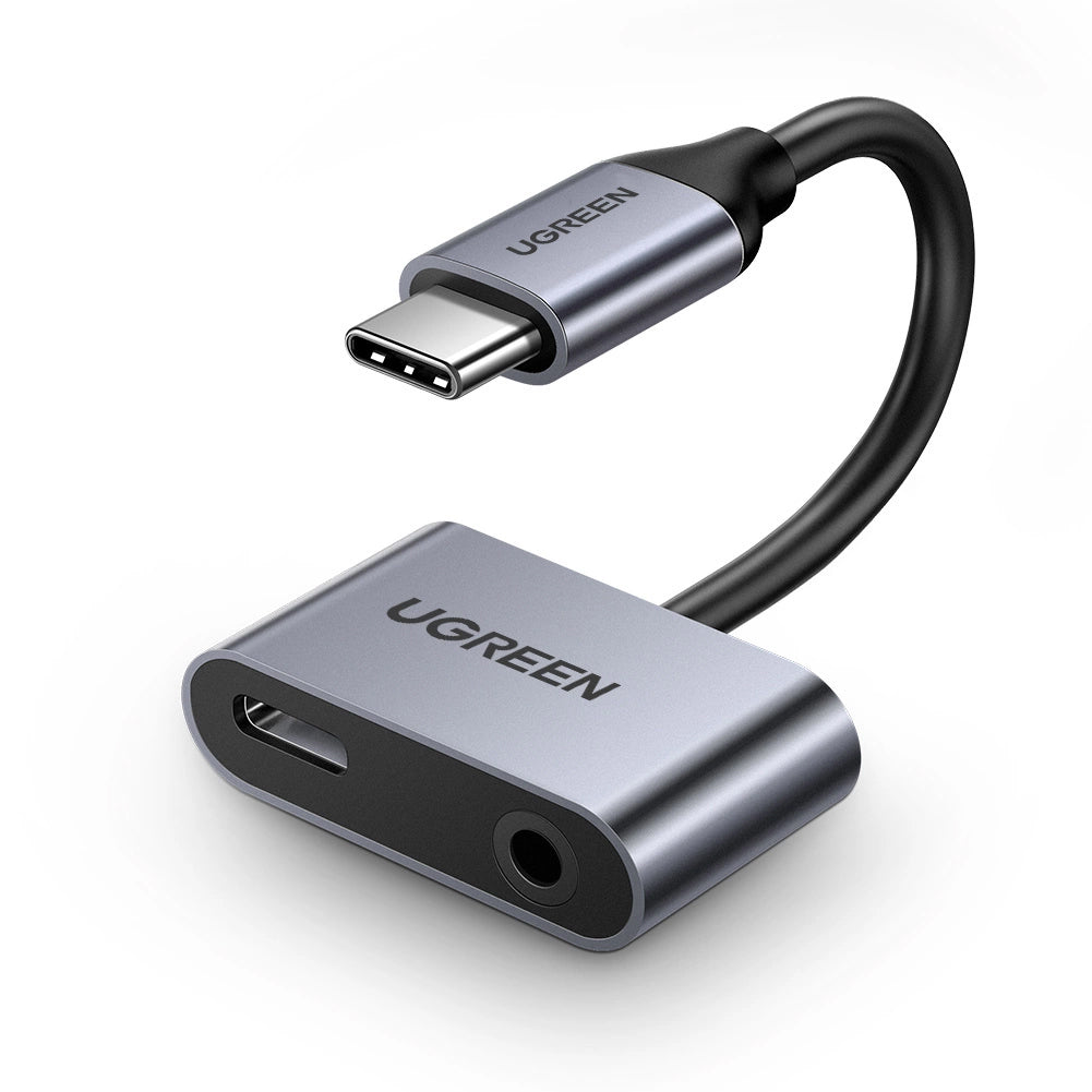 Audio adaptér USB-C - 3.5mm / USB-C UGREEN CM193, Sivý