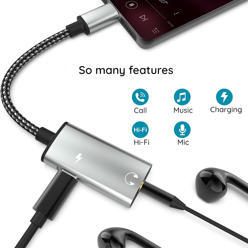 Audio adaptér USB-C - USB-C / 3.5mm Techsuit AC22 AcustiCore, Sivý
