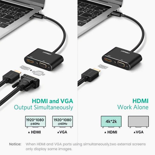 Video adaptér UGREEN CM449, USB-A - HDMI / VGA, Sivý