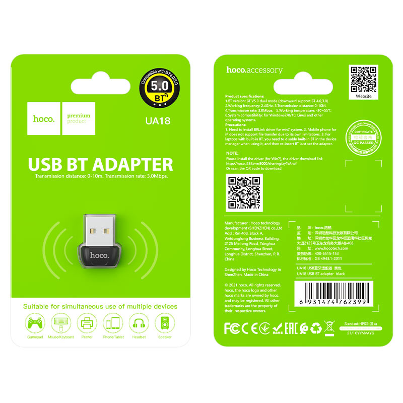 Bluetooth USB adaptér HOCO UA18, čierny