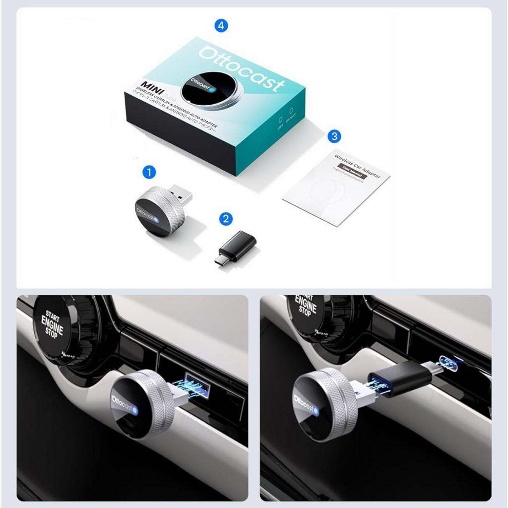 Bezdrôtový adaptér Carplay / Android Auto Ottocast Mini Slim Tube pre Apple iPhone / Android Series CP88-T4