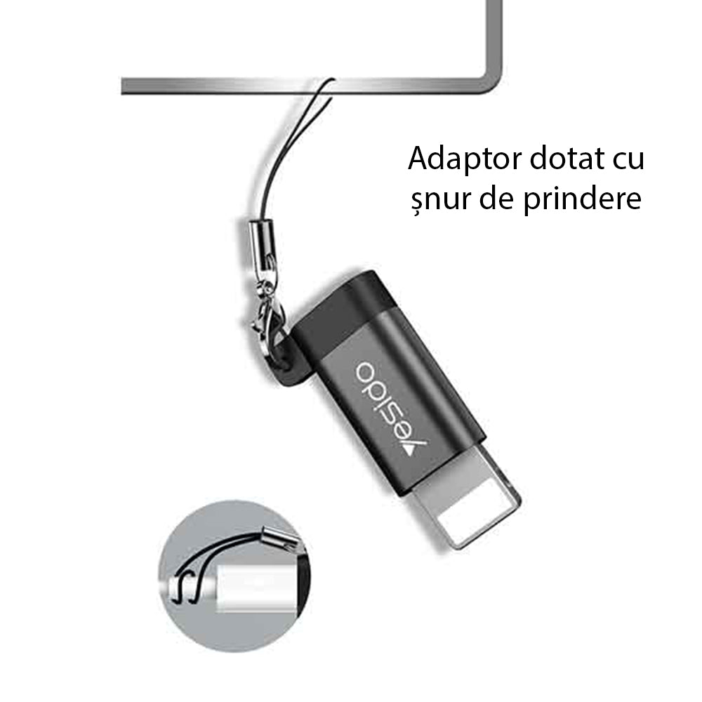 Adaptér pre dáta a nabíjanie microUSB - Lightning Yesido GS05, čierny