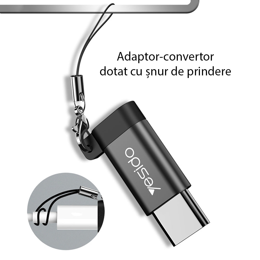 Adaptér pre dáta a nabíjanie microUSB - USB-C Yesido GS04, čierny