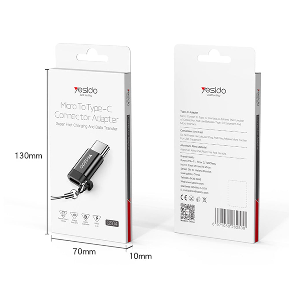 Adaptér pre dáta a nabíjanie microUSB - USB-C Yesido GS04, čierny