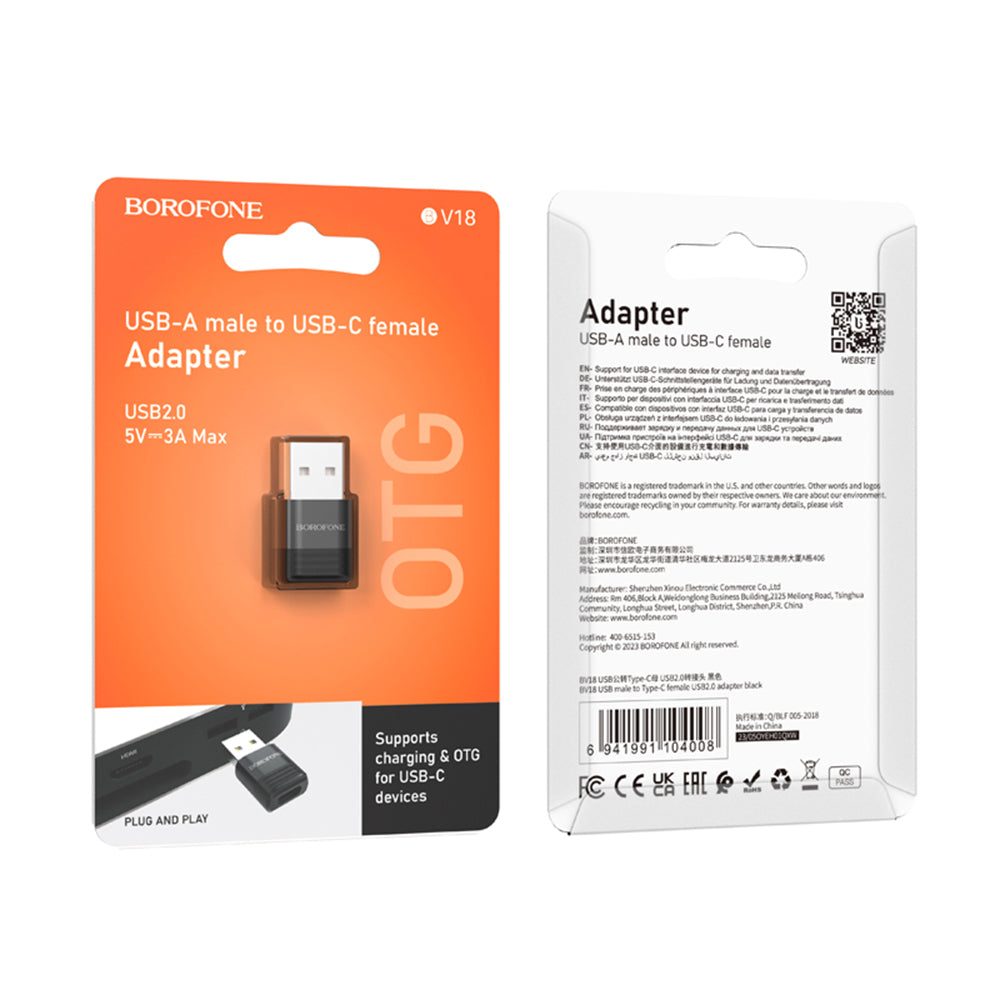 Adaptér na dáta a nabíjanie USB-C - USB-A Borofone BV18, čierny