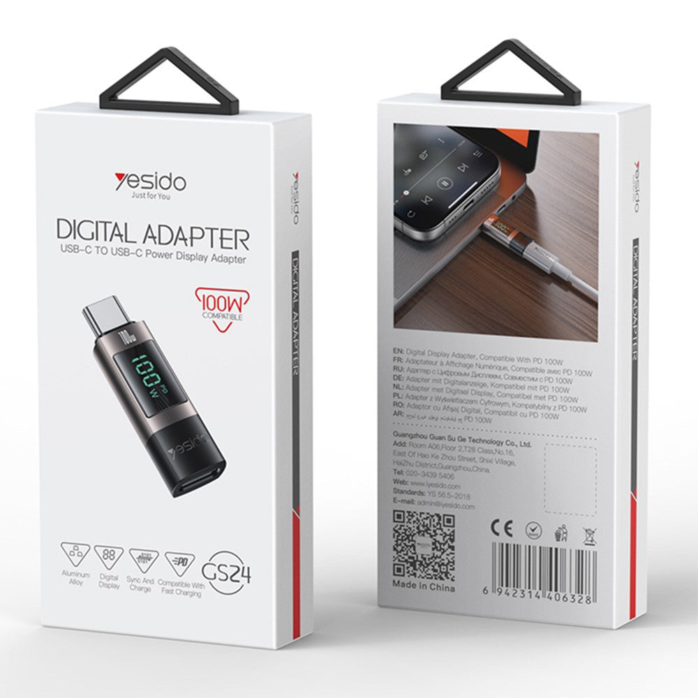 Adaptér na dáta a nabíjanie USB-C - USB-C Yesido GS24 Display, Sivý