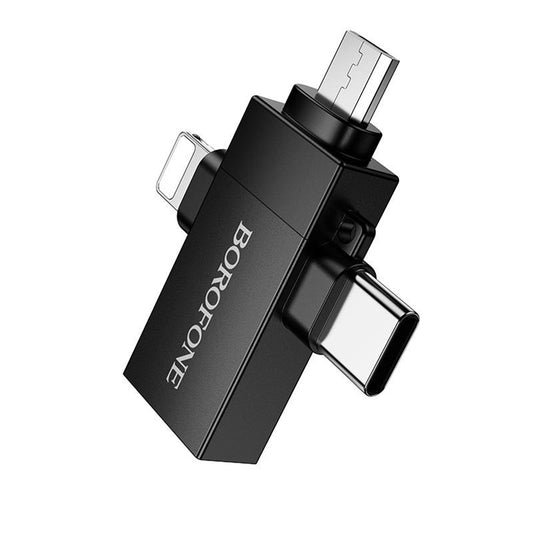 Adaptér OTG Lightning / microUSB / USB-C - USB-A Borofone BV26D, Čierny