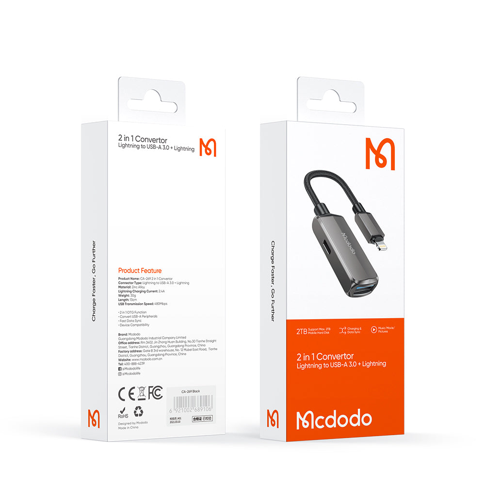 Adaptér OTG Lightning - USB-A McDodo CA-2690, Sivý
