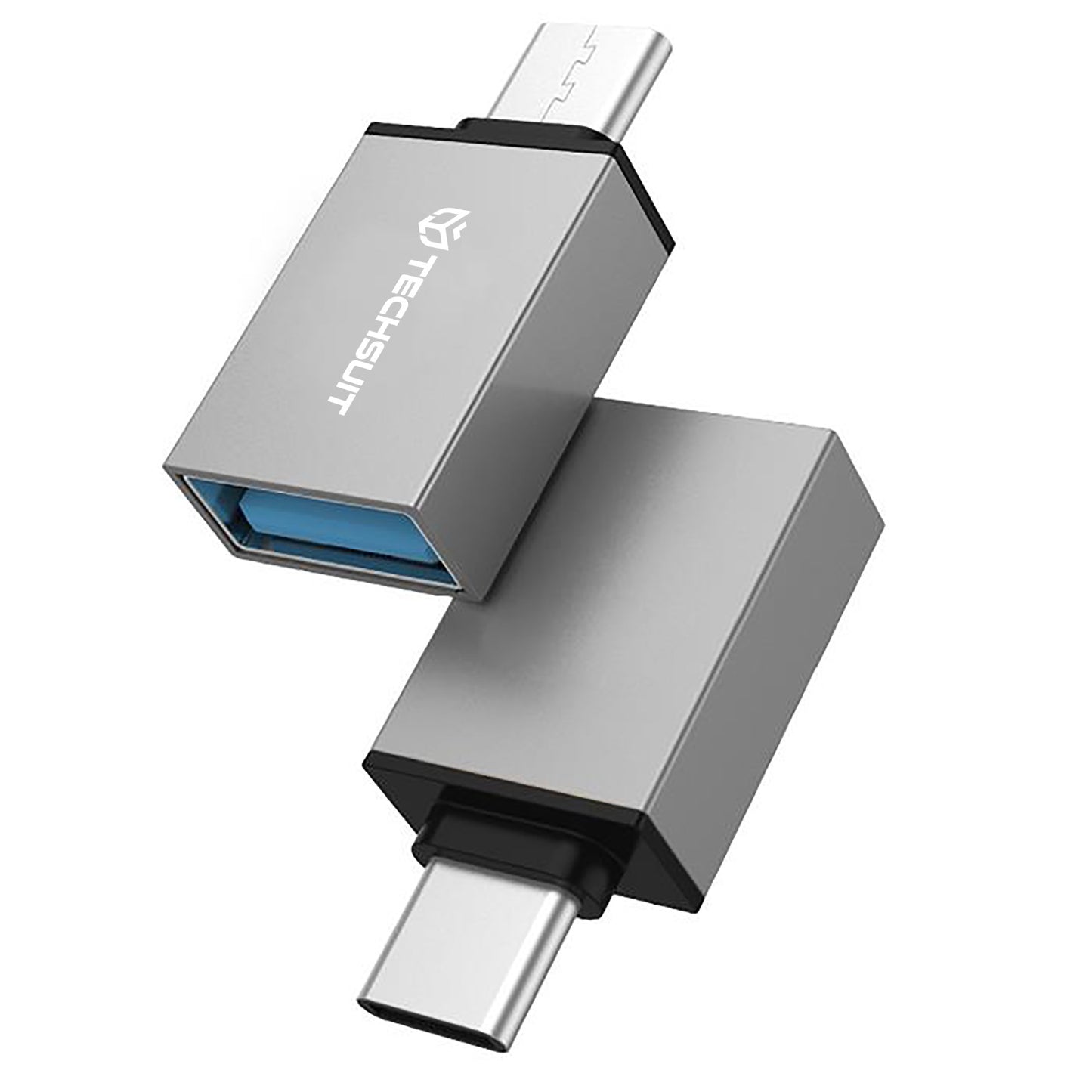 Adaptér OTG microUSB / USB-C - USB-A Techsuit A13 DuoVoltX, Sivý, Sada 2 kusy