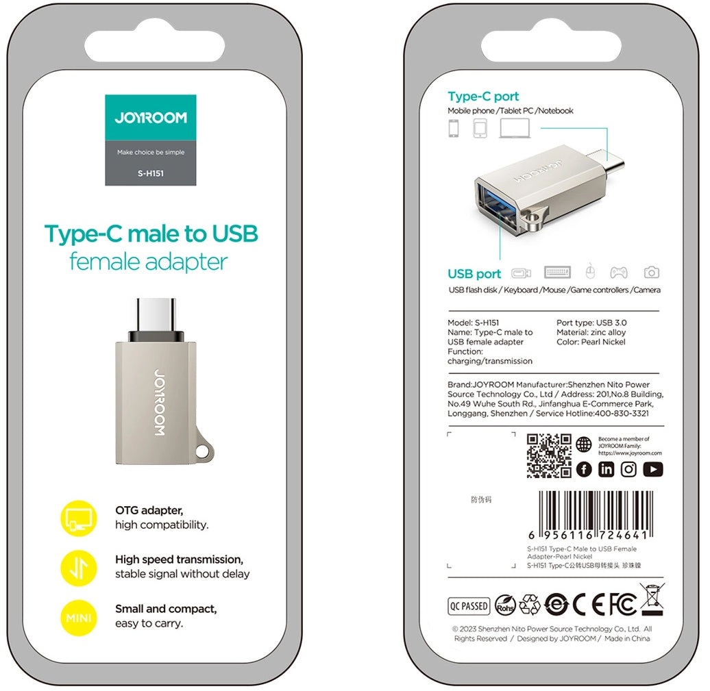 OTG adaptér USB-C - USB-A Joyroom S-H151, Strieborný