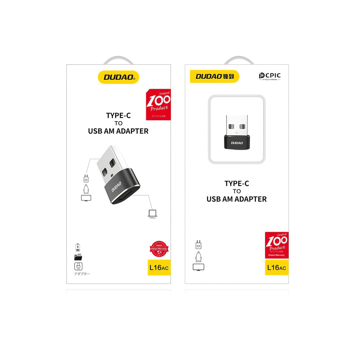 USB-C - USB-A dátový a nabíjací adaptér Dudao L16AC, čierny