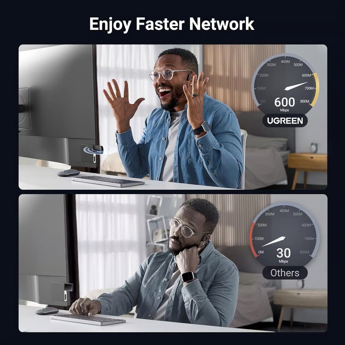 Adaptér Wireless UGREEN CM762 (35264), Dual Band, Wi-Fi 6, 600Mbps, Čierny