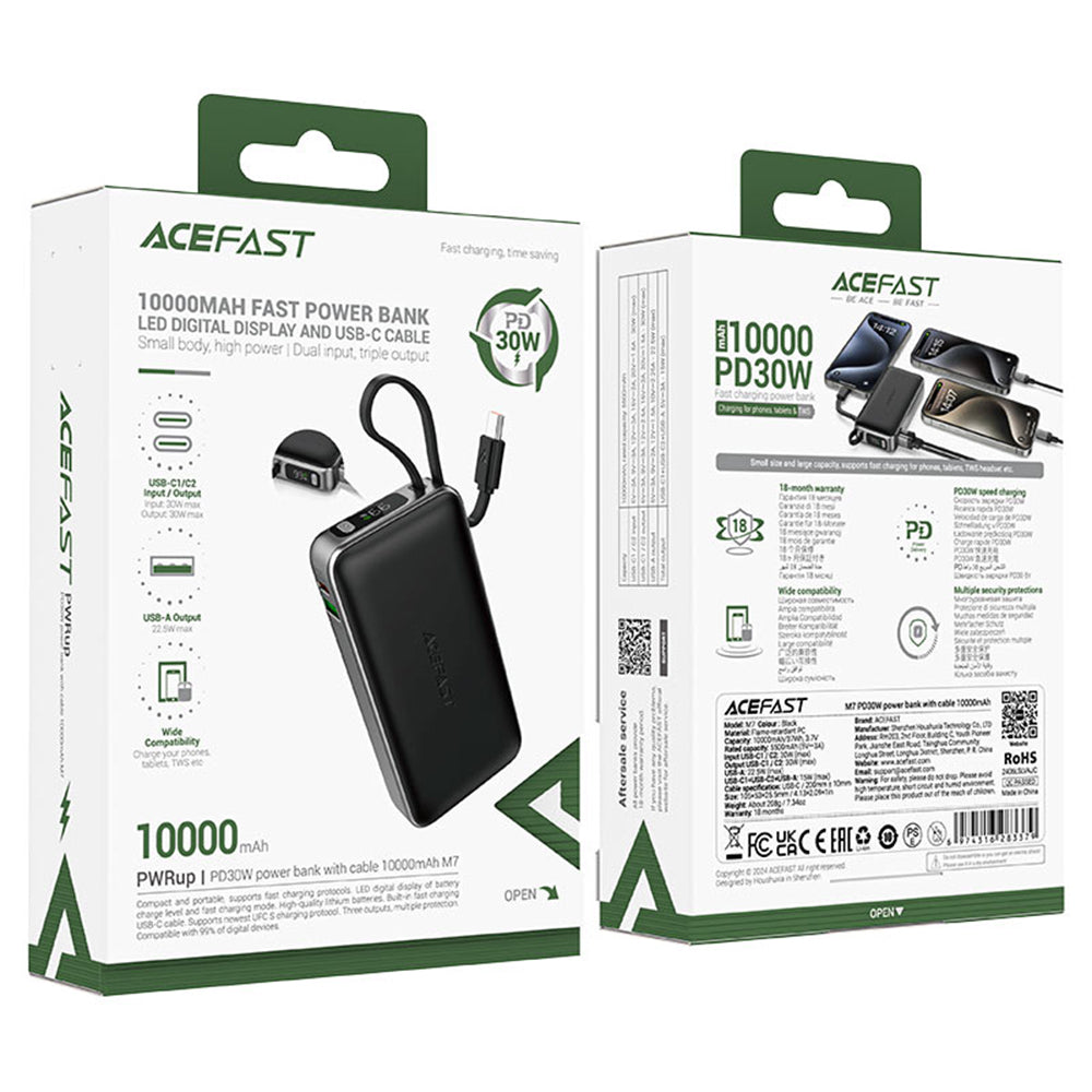 Externá batéria Acefast M7, 10000mAh, 30W, QC + PD, 1 x USB-A - 2 x USB-C, Čierna