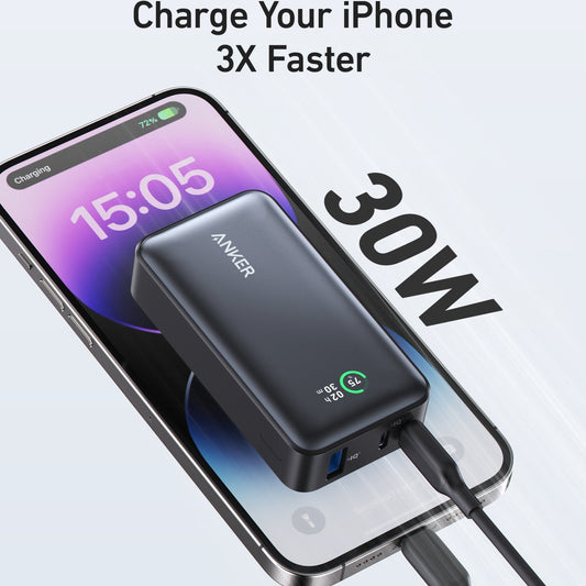 Externá batéria Anker 533, 10000mAh, 30W, QC + PD, 1 x USB-A - 2 x USB-C, Čierna A1256G11