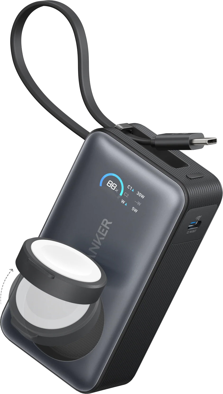 Externá bezdrôtová batéria Anker MagGo, 10000mAh, 35W, PD + QI, 1 x QI - 2 x USB-C, Čierna A1657011