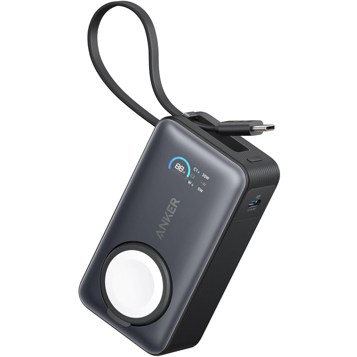 Externá bezdrôtová batéria Anker MagGo, 10000mAh, 35W, PD + QI, 1 x QI - 2 x USB-C, Čierna A1657011