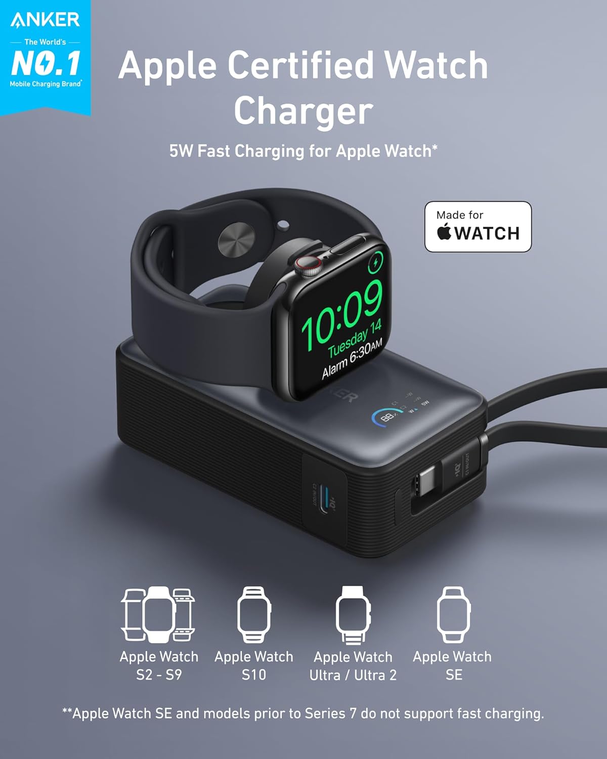 Externá bezdrôtová batéria Anker MagGo, 10000mAh, 35W, PD + QI, 1 x QI - 2 x USB-C, Čierna A1657011