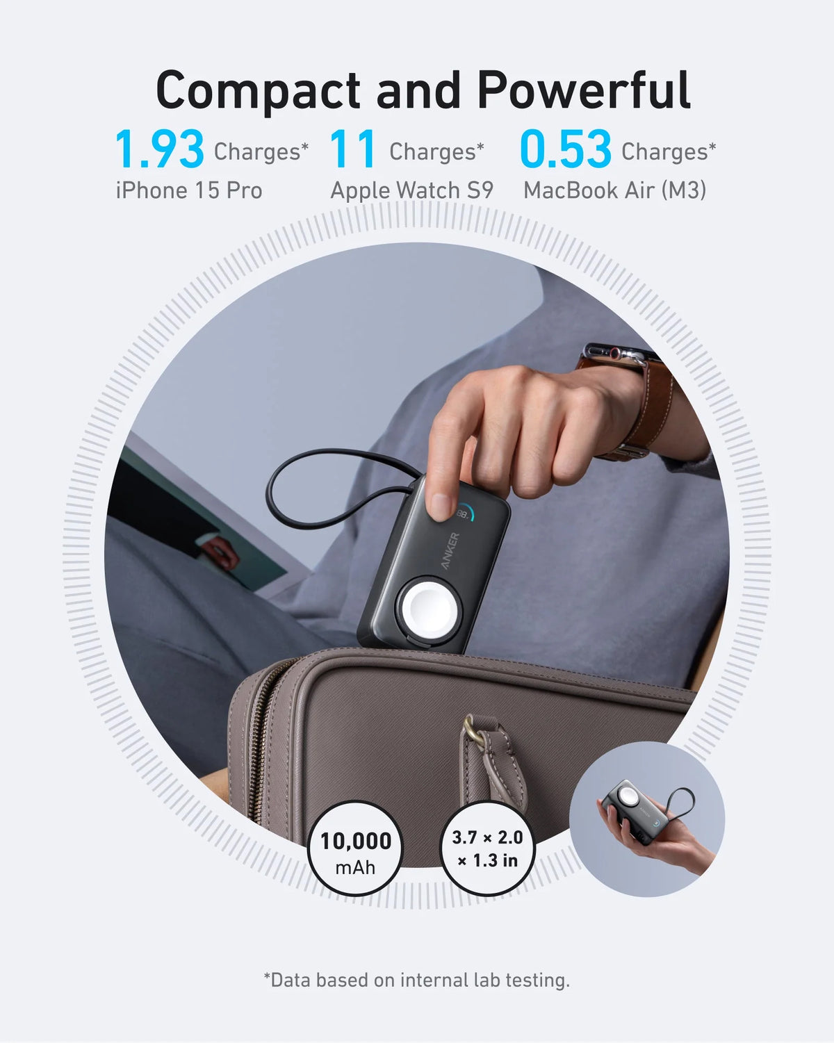 Externá bezdrôtová batéria Anker MagGo, 10000mAh, 35W, PD + QI, 1 x QI - 2 x USB-C, Čierna A1657011