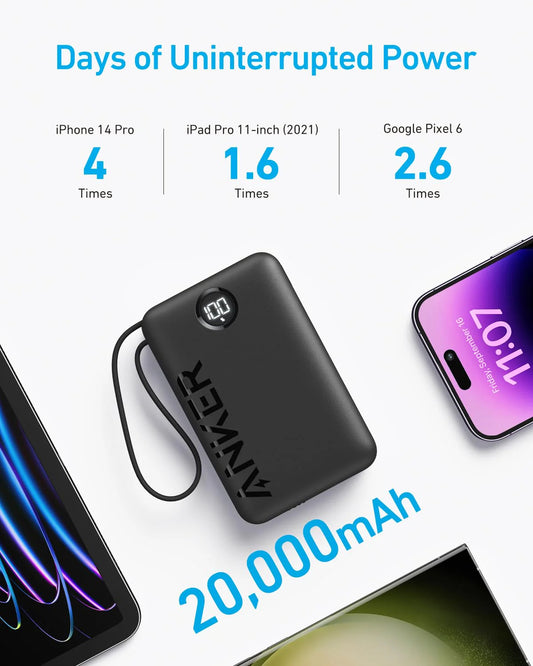 Externá batéria Anker PowerCore 335, 20000 mAh, 22,5 W, QC + PD, 1 x USB-A - 2 x USB-C, čierna A1647G11