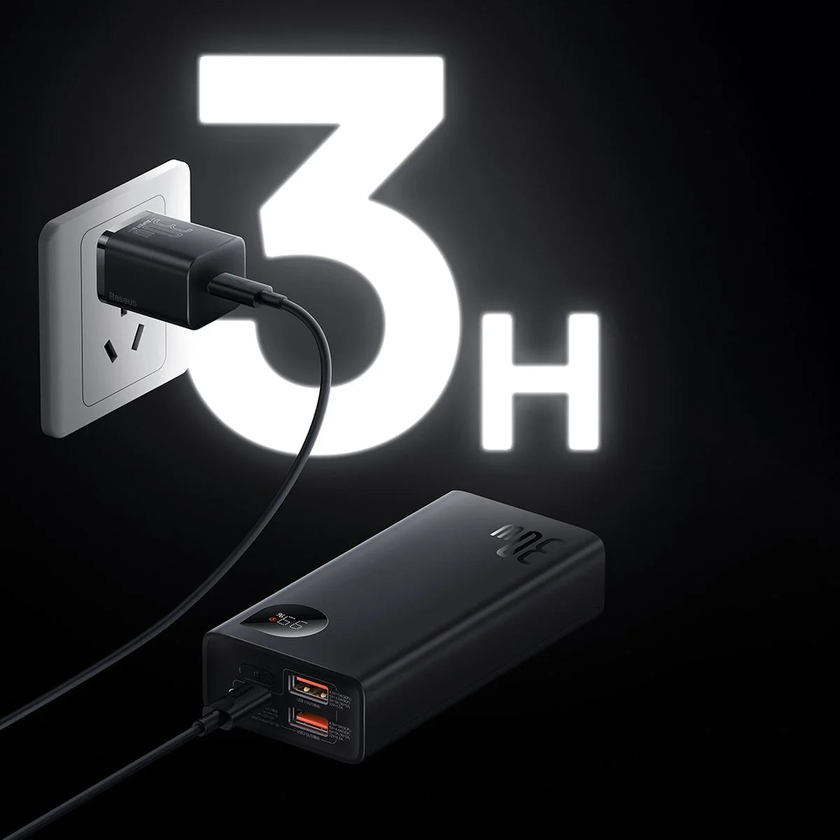 Externá batéria Baseus Adaman2, 10000mAh, 30W, QC + PD, 1 x USB-C - 2 x USB-A, Čierna PPAD040101