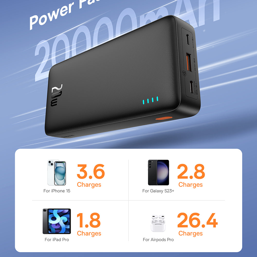 Externá batéria Baseus Airpow, 20000mAh, 20W, QC + PD, 1 x USB-A - 1 x USB-C, Čierna P10022804113-00