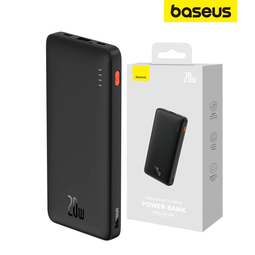 Externá batéria Baseus Airpow, 10000mAh, 20W, QC + PD, 1 x USB-A - 1 x USB-C, Čierna PPQD090001