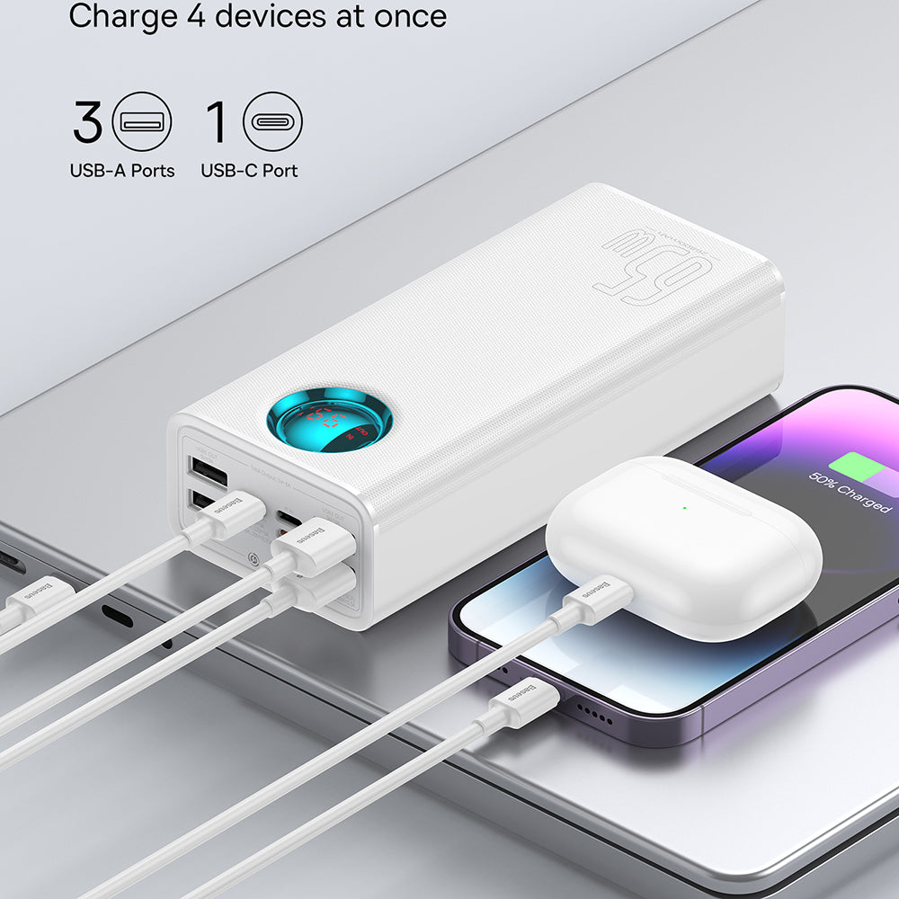 Externá batéria Baseus Amblight Digital Display, 26800mAh, 65W, QC + PD, 1 x USB-C - 4 x USB-A, Biela P10022402223-00