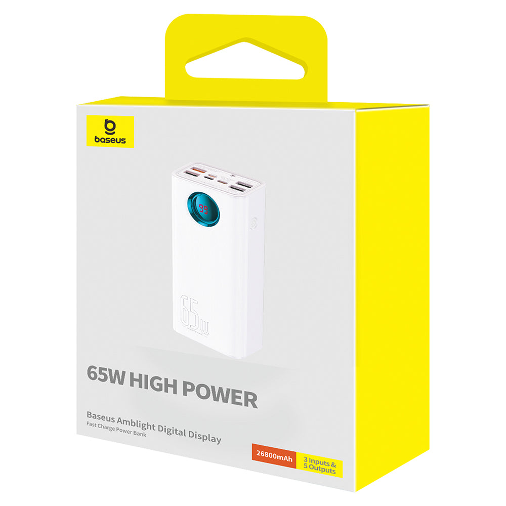 Externá batéria Baseus Amblight Digital Display, 26800mAh, 65W, QC + PD, 1 x USB-C - 4 x USB-A, Biela P10022402223-00