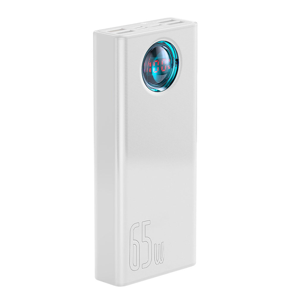 Externá batéria Baseus Amblight Digital Display, 30000mAh, 65W, QC + PD, 1 x USB-C - 4 x USB-A, Biela PPLG000102
