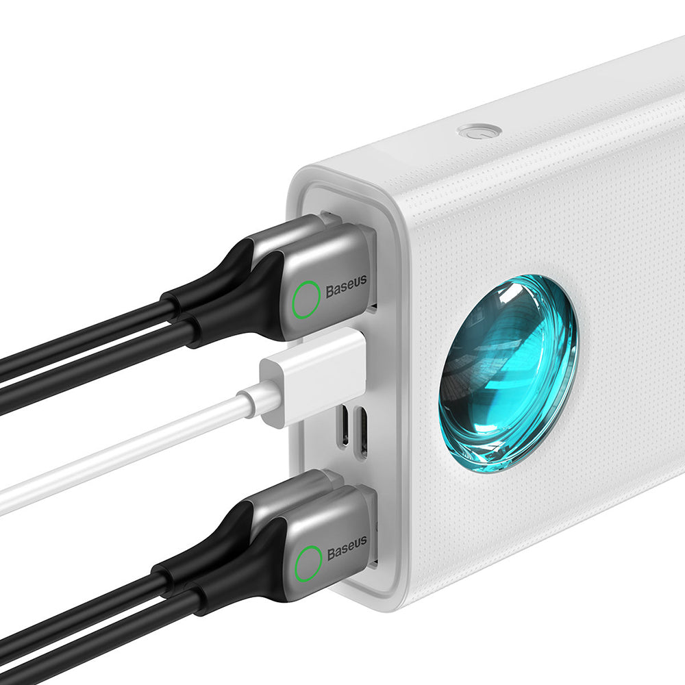 Externá batéria Baseus Amblight Digital Display, 30000mAh, 65W, QC + PD, 1 x USB-C - 4 x USB-A, Biela PPLG000102