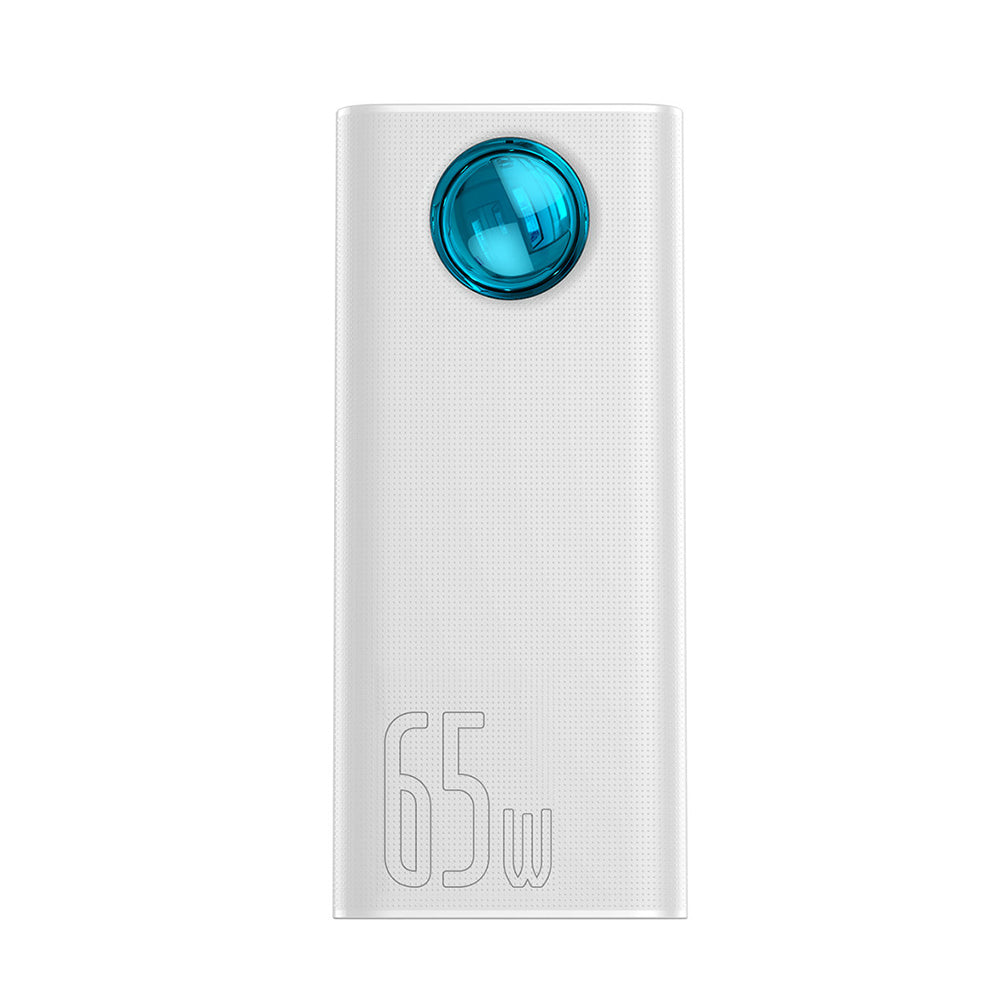 Externá batéria Baseus Amblight Digital Display, 30000mAh, 65W, QC + PD, 1 x USB-C - 4 x USB-A, Biela PPLG000102