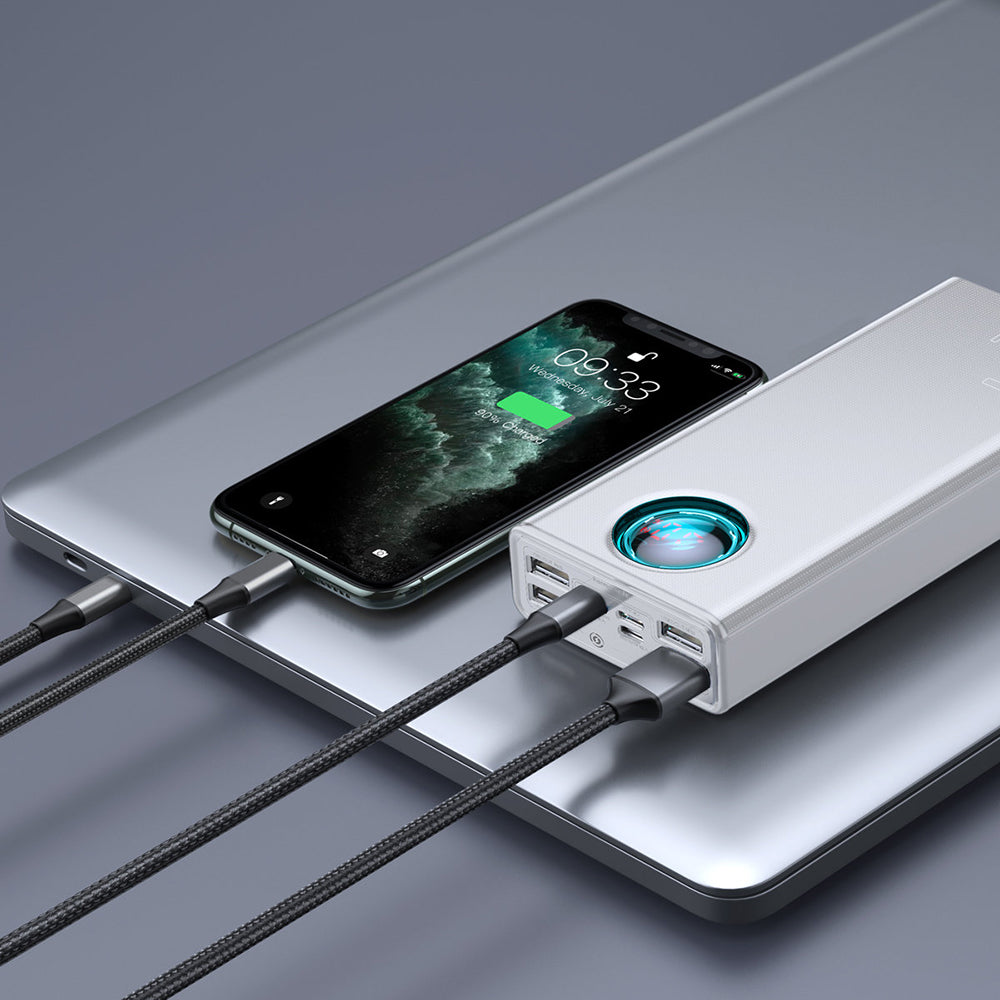 Externá batéria Baseus Amblight Digital Display, 30000mAh, 65W, QC + PD, 1 x USB-C - 4 x USB-A, Biela PPLG000102