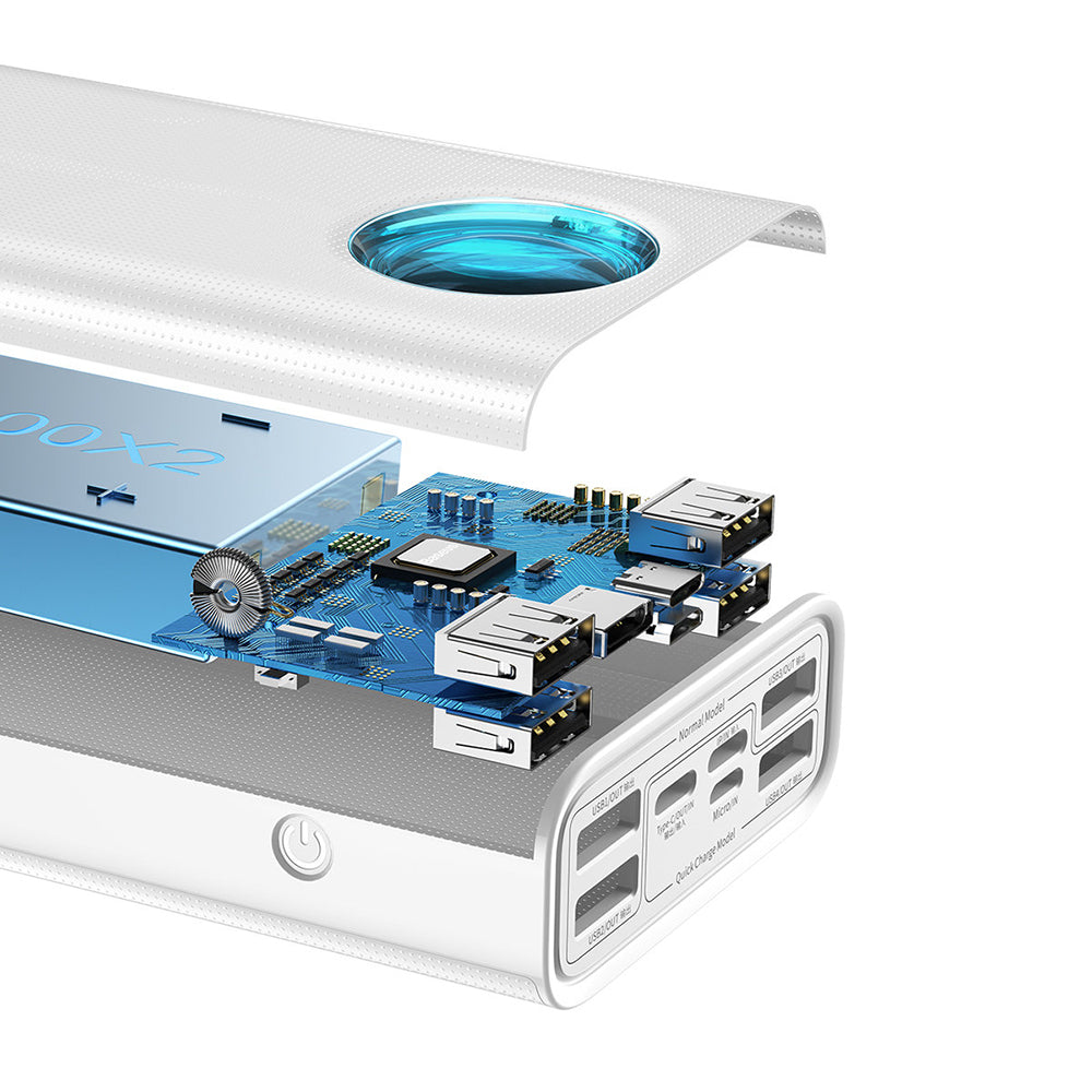 Externá batéria Baseus Amblight Digital Display, 30000mAh, 65W, QC + PD, 1 x USB-C - 4 x USB-A, Biela PPLG000102
