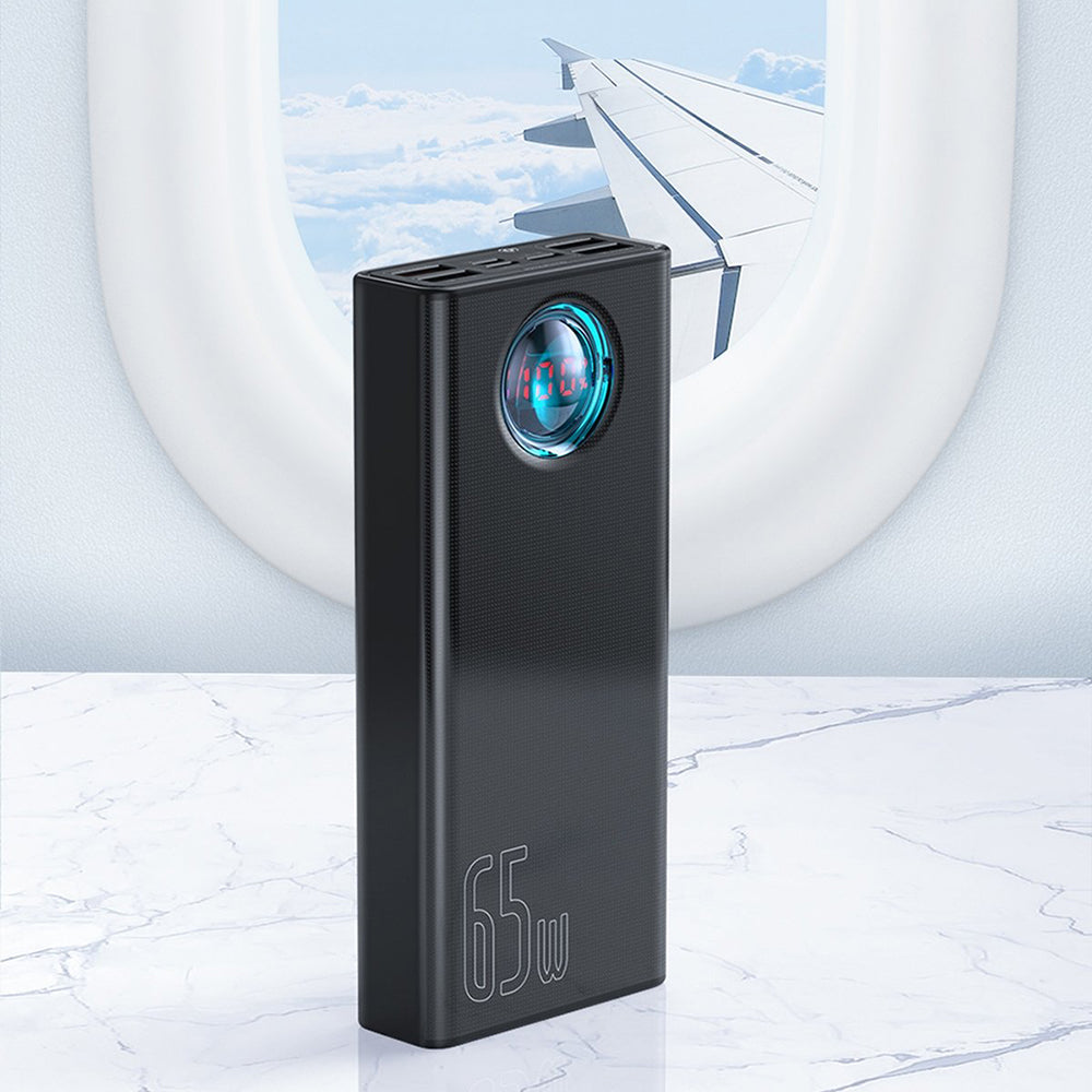 Externá batéria Baseus Amblight Digital Display, 30000mAh, 65W, QC + PD, 1 x USB-C - 4 x USB-A, Biela PPLG000102