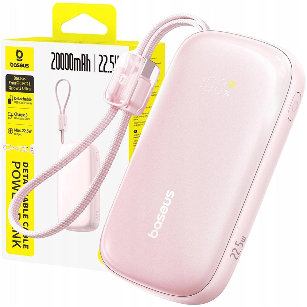Externá batéria Baseus EnerFill FC21 Qpow 3 Ultra, 10000mAh, 22.5W, QC + PD, 1 x USB-A - 1 x USB-C, Ružová E0027L02
