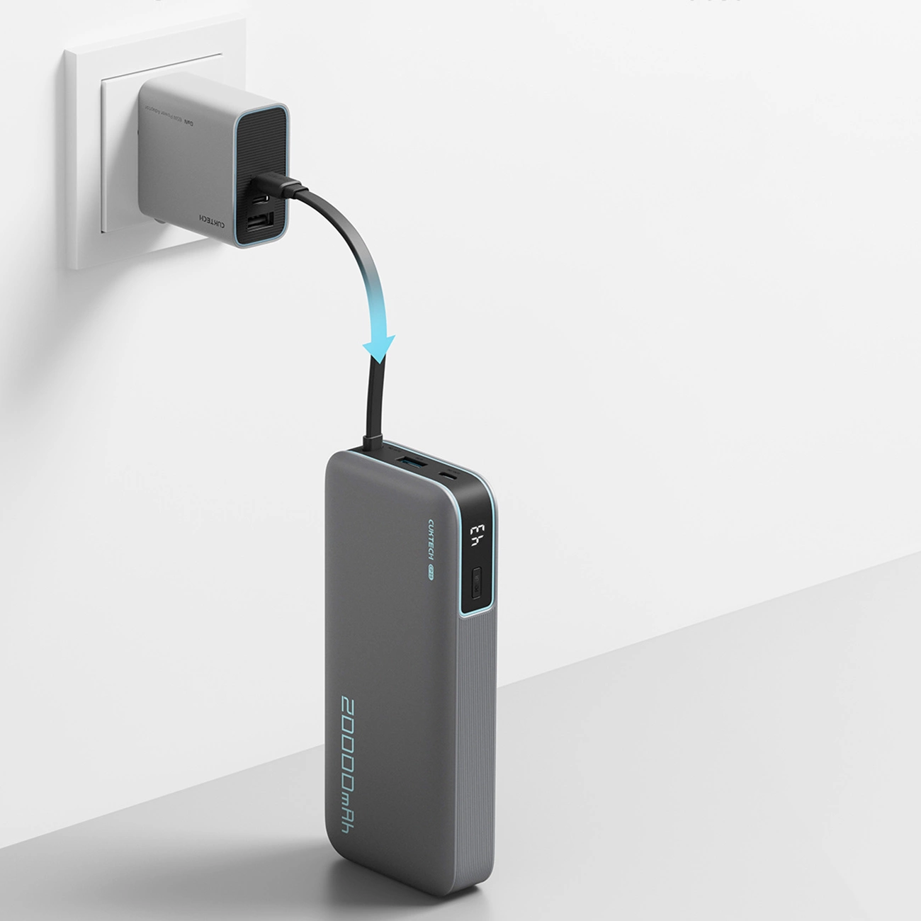 Externá batéria Cuktech, 20000mAh, 55W, QC + PD, 1 x USB-A - 2 x USB-C, Sivá CUKP200NGLDG