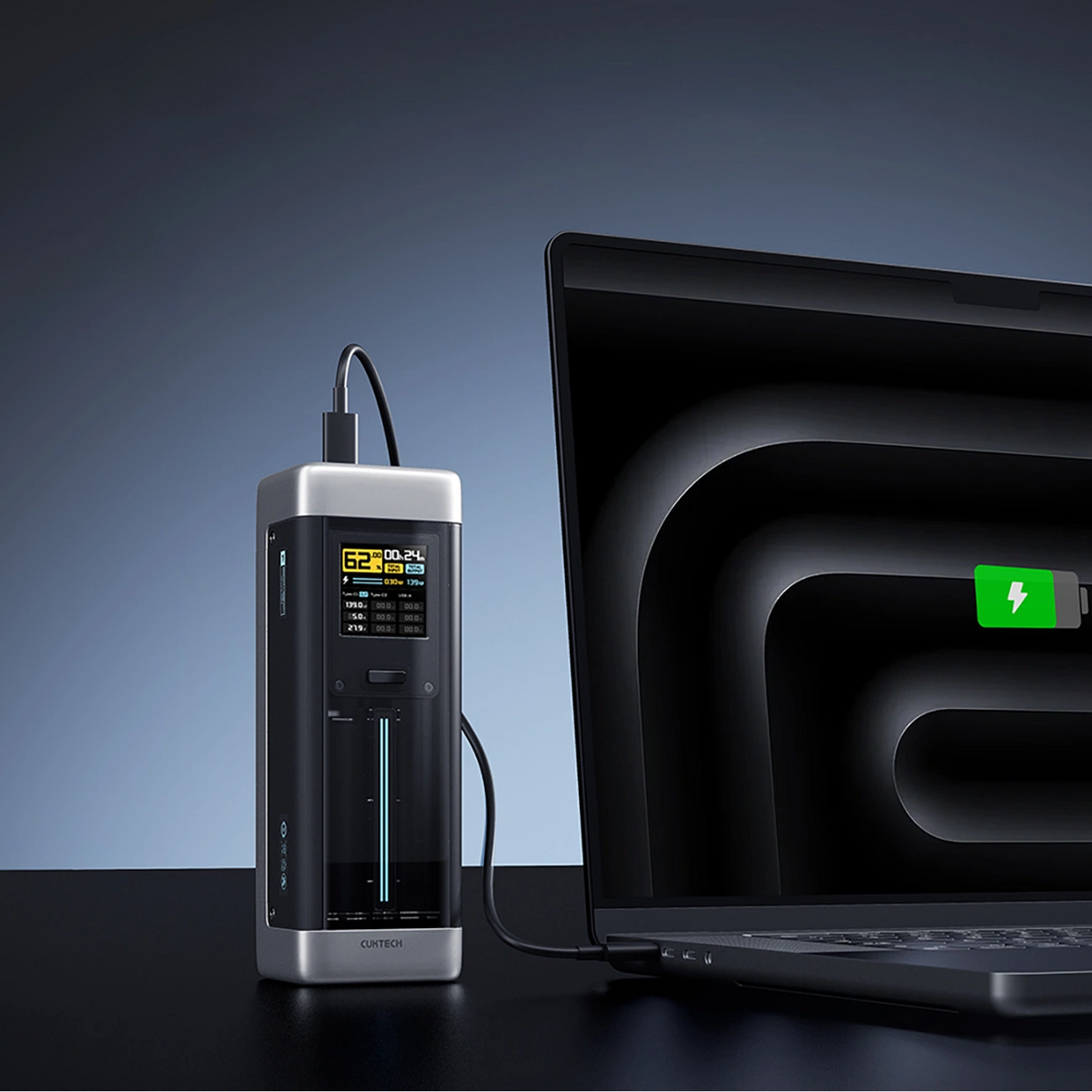 Externá batéria Cuktech, 25000mAh, 210W, QC + PD, 1 x USB-A - 2 x USB-C, Čierna CUK00P23GLBK
