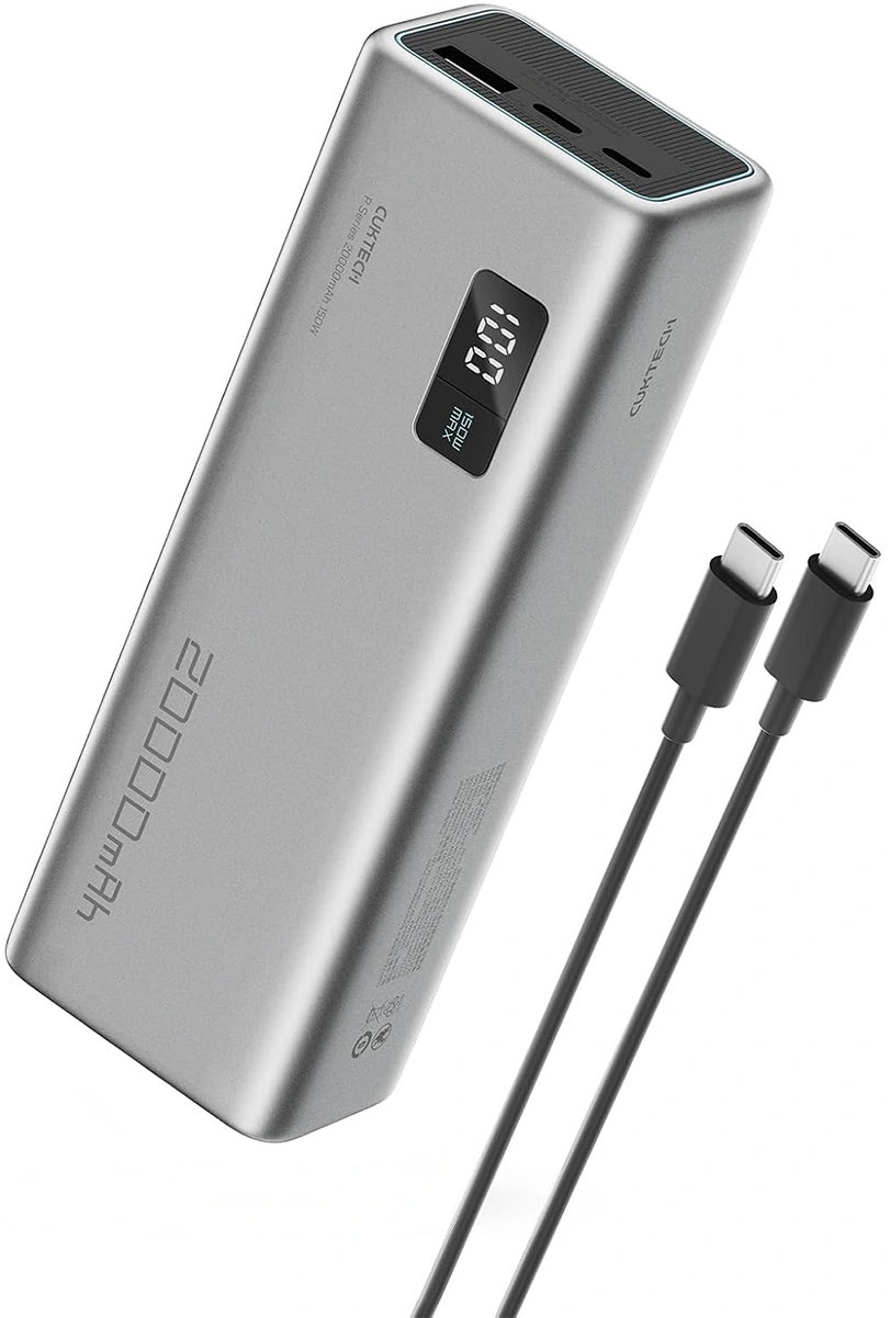 Externá batéria Cuktech P+ No.15, 20000mAh, 150W, QC + PD, 1 x USB-A - 2 x USB-C, Sivá CUKPB200GLBK